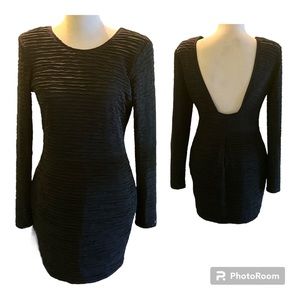 Backstage Medium black long sleeve dress plunging back poly/spandex Never Worn